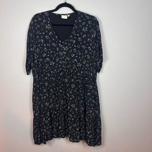 Reistor Womens Black Floral Babydoll Tiered Lined button detail Sundress sz3XL